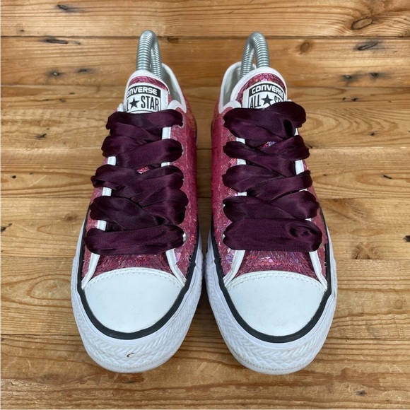 CONVERSE All Star Trainers Size UK 4 Womens Pink Sequin Glitter Lace Up Shoes - Picture 3 of 13